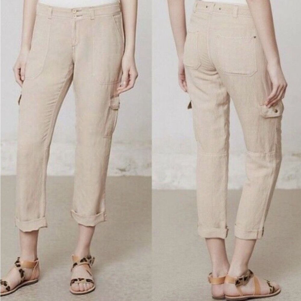 HEI HEI ANTHROPOLOGIE tan Linen Blend CARGO PANTS sz 6